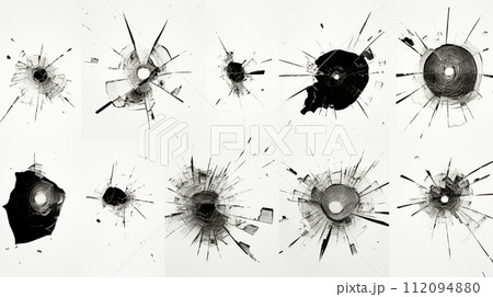 弾痕：ガラスに命中した銃弾の跡
