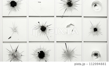 弾痕：ガラスに命中した銃弾の跡