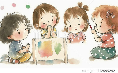 仲良くお絵描きをしている子供達