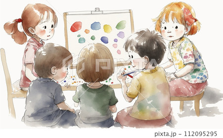 仲良くお絵描きをしている子供達