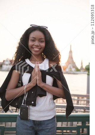Asian woman enjoy travel in downtown district Asian woman enjoy travel in downtown district 112095318