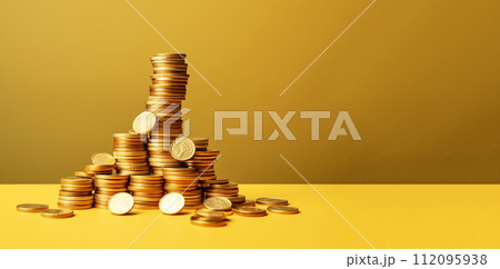 Coin money concept. Banner for design. Financial concept with coins for banner. Money savings banner with coins illustration. Financial success. AI generation 112095938