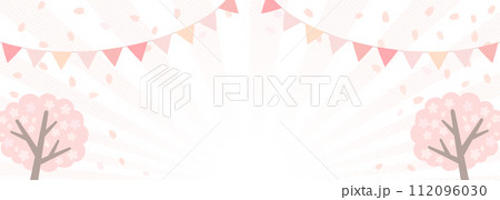 桜とガーランドの可愛い背景イラスト 桜とガーランドの可愛い背景イラスト 112096030