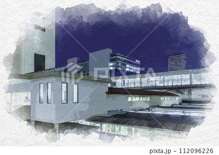 水彩画風　高崎駅　東西自由通路　群馬県高崎市 112096226