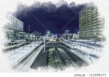 水彩画風 高崎駅 在来線ホーム 群馬県高崎市 水彩画風 高崎駅 在来線ホーム 群馬県高崎市 112096275