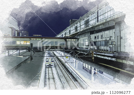 水彩画風　高崎駅　在来線ホーム　群馬県高崎市 112096277