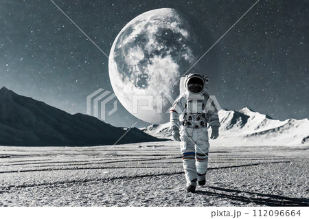 月面を歩く宇宙飛行士のイメージアートのイラスト素材 [112096664] - PIXTA