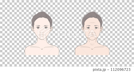 Illustration set of faces seen from the front of young women and middle-aged women Illustration set of faces seen from the front of young women and middle-aged women 112096723