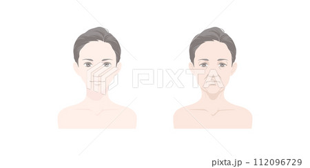 若い女性と中年女性の正面から見た顔のイラストセット 112096729