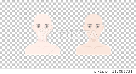 Illustration set of faces seen from the front of young women and middle-aged women - no hair 112096731