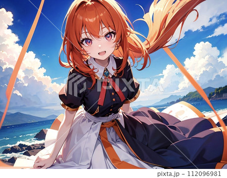 アニメイラスト オレンジ髪 美少女 のイラスト素材 [112096981] - PIXTA