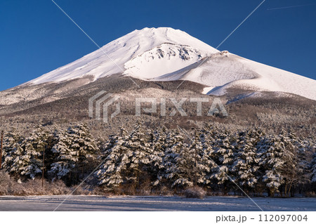《静岡県》雪景色の富士山の夜明け・水ヶ塚公園の眺望 112097004