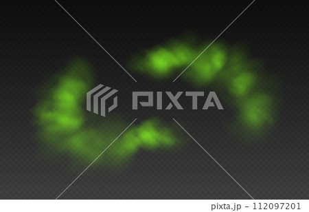 Green smoke, toxic cloud, realistic chemical gas, bad odour concept isolated on dark background. 112097201
