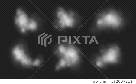 Fog or smoke isolated on transparent background. Realistic smog, haze, mist or cloudiness effect. 112097212