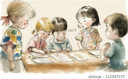 友達が集まって勉強会中の子供達