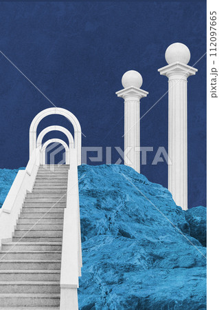 Surreal collage with elements classic architecture. Art poster, concept, zine cover. Antique cityscape Surreal collage with elements classic architecture. Art poster, concept, zine cover. Antique cityscape 112097665