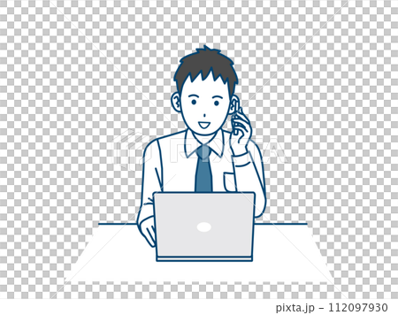 Illustration of a young male office worker working on a computer 112097930