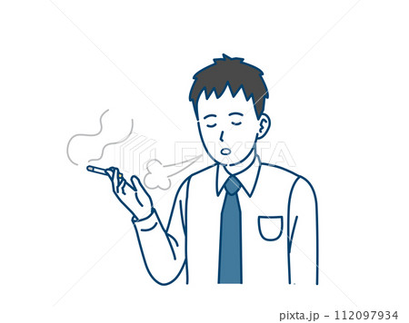 タバコを吸う若い会社員の男性のイラスト 112097934