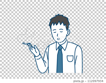 タバコを吸う若い会社員の男性のイラスト 112097934