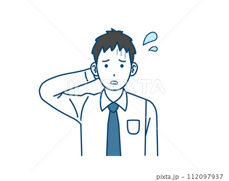 心配して困る若い会社員の男性のイラスト 112097937