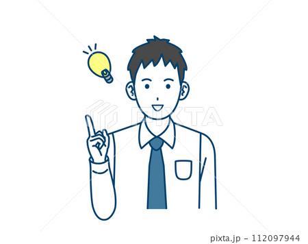 アイデアを閃く若い会社員の男性のイラスト 112097944