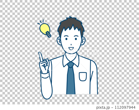 アイデアを閃く若い会社員の男性のイラスト 112097944