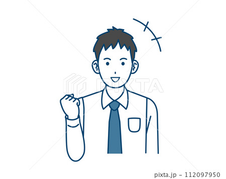 ガッツポーズをする若い会社員の男性のイラスト 112097950