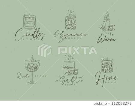 Candles floral labels collection green 112098275