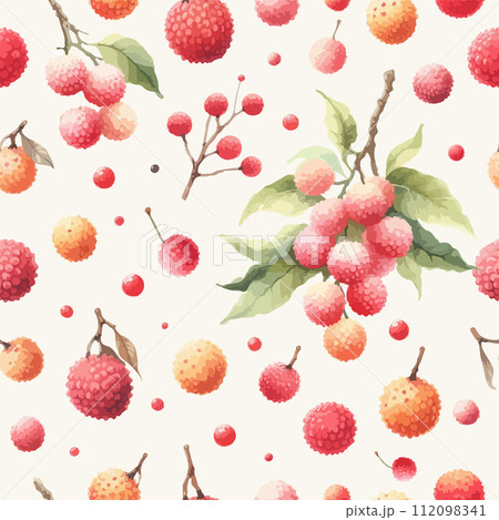 Lychee print. Watercolor Litchi Tropical fruit seamless pattern. Lychee print. Watercolor Litchi Tropical fruit seamless pattern. 112098341