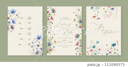 Luxury wedding invitation card background wild herbs and flowers. Abstract floral art background vector design for wedding and vip cover template. 112098373