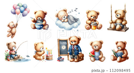 Set of Watercolor cute baby boy bear. Set of Watercolor cute baby boy bear. 112098495