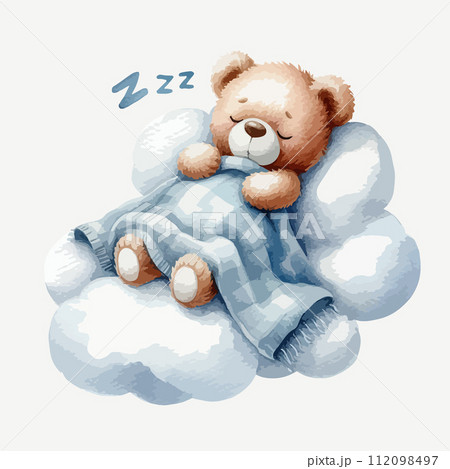 Cute baby teddy bear sleeping on the cloud. 112098497