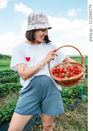 Woman gathering Strawberries at the farm 112098774