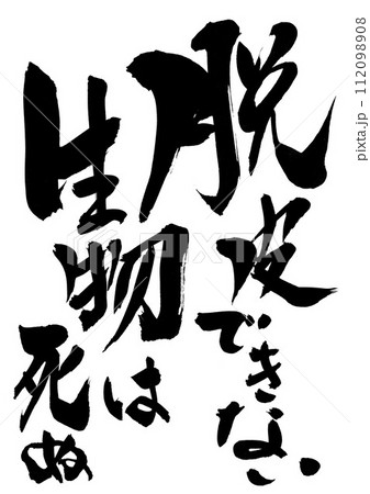 脱皮できない生物は死ぬ ・・・筆文字素材の手書きの墨で書いたイラスト文字　文字　筆文字　手書き 112098908