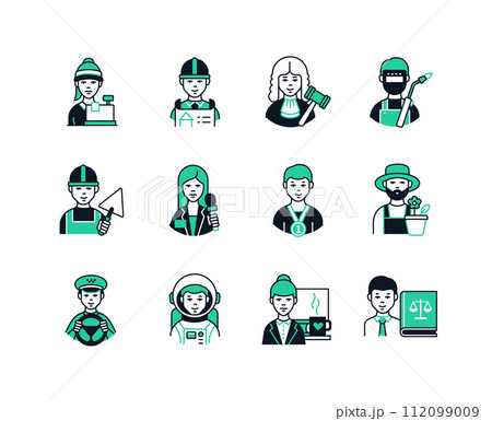 Professions for women and men - line design style icons set 112099009