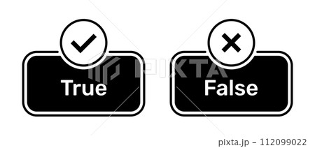 True or False buttons with right and wrong symbols black color. Check box icon with right and wrong symbols with true and false button icons in black box isolated on white background. 112099022