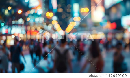 AI-generated content. Unfocused Urban Crowd in a Bustling City Environment 112099100