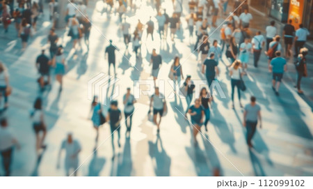 AI-generated content. Unfocused Crowd of People at Various Locations 112099102