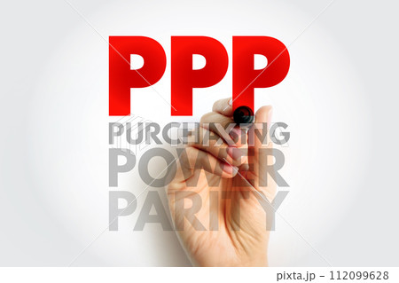 PPP Purchasing Power Parity - measurement of prices in different countries that uses the prices of specific goods, acronym text concept background PPP Purchasing Power Parity - measurement of prices in different countries that uses the prices of specific goods, acronym text concept background 112099628