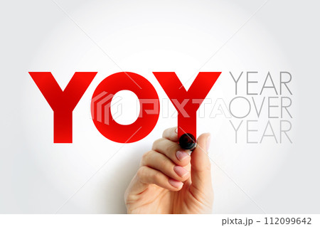 YOY - Year Over Year is a method of evaluating two or more measured events to compare the results, acronym text concept background YOY - Year Over Year is a method of evaluating two or more measured events to compare the results, acronym text concept background 112099642