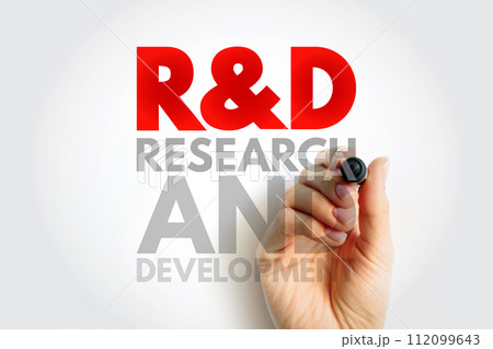 R and D - Research and Development is activities that companies undertake to innovate and introduce new products and services, acronym text concept background 112099643