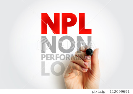 NPL Non-Performing Loan - bank loan that is subject to late repayment or is unlikely to be repaid by the borrower in full, acronym text concept background 112099691