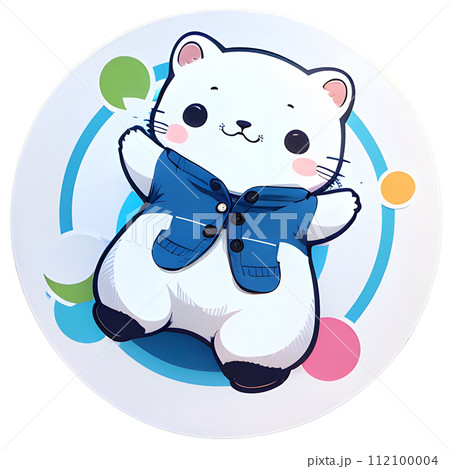 ラッコっぽいキャラクターのステッカー風イラスト 112100004