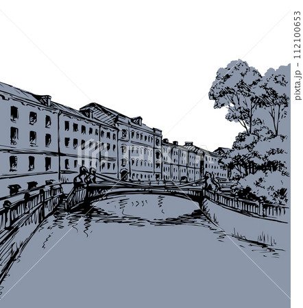 The bridge over the river in St. Petersburg. Vector drawing 112100653