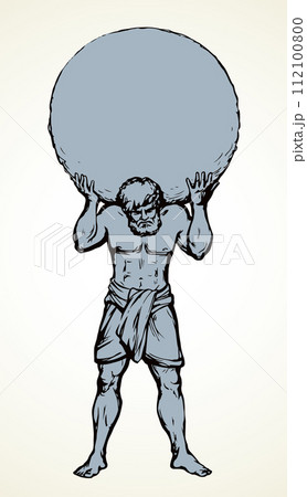 Atlas keeps the earth on their shoulders. Vector drawing silhouette 112100800