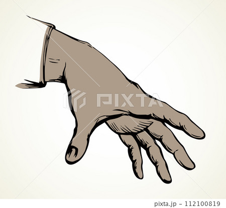 A hand is extended to take. Vector drawing A hand is extended to take. Vector drawing 112100819