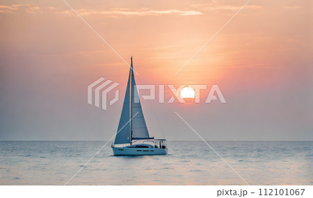 Azure ocean sailboat scene 112101067
