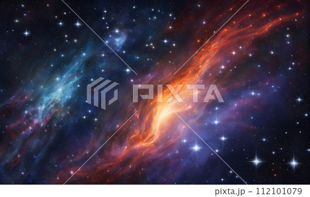 A sweeping view of the cosmos, stars streaking across the celestial void 112101079