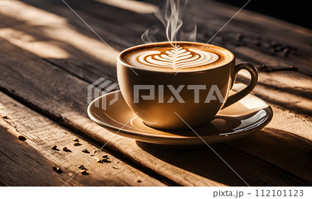 Morning coffee in rustic setting 112101123