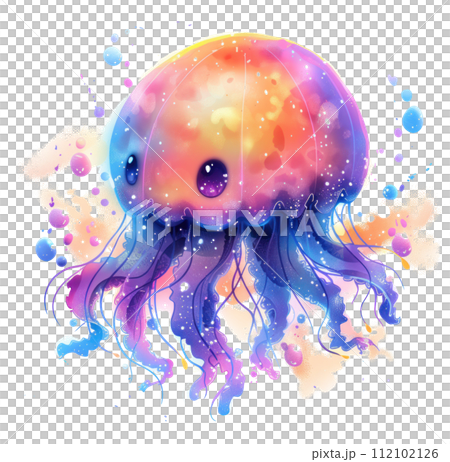 a colorful jellyfish on white background 112102126